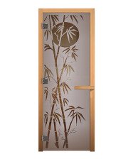 Дверь для сауны стекло (1,9х0,7) сатин мат. Бамбук 8мм кор. осина, магнит, правая