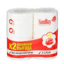 Бумага туалетная SunDay 2-х слойная 4шт Белая